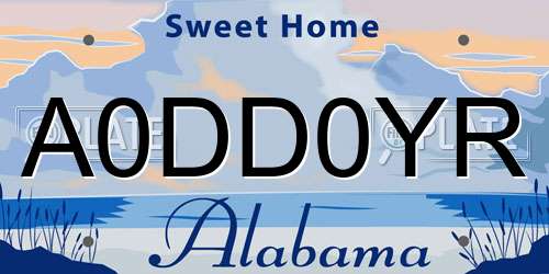 A0DD0YR Alabama License Plate