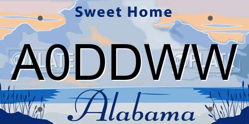 A0DDWW Alabama License Plate