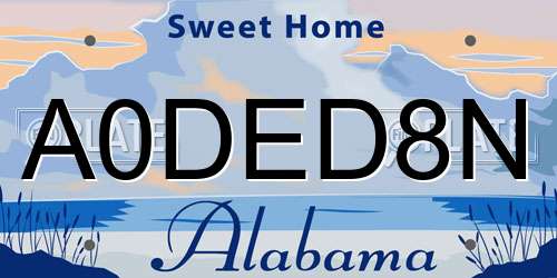 A0DED8N Alabama License Plate