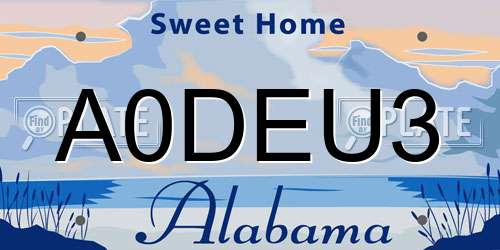 A0DEU3 Alabama License Plate