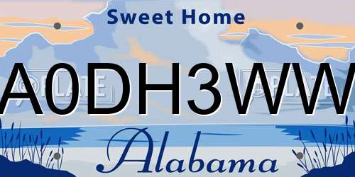 A0DH3WW Alabama License Plate