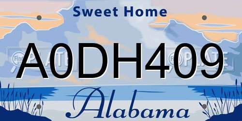 A0DH409 Alabama License Plate