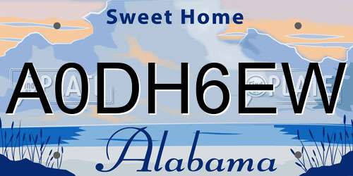 A0DH6EW Alabama License Plate