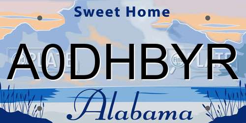 A0DHBYR Alabama License Plate