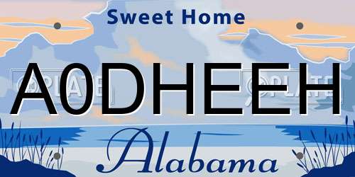 A0DHEEH Alabama License Plate
