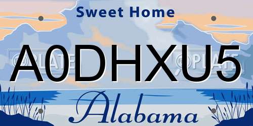 A0DHXU5 Alabama License Plate