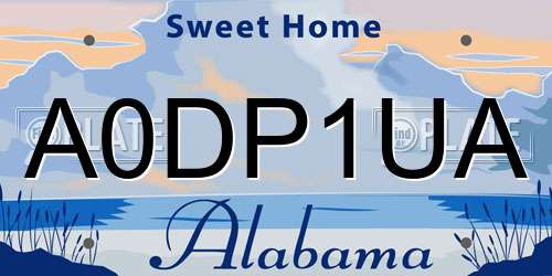 A0DP1UA Alabama License Plate