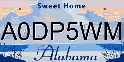 A0DP5WM Alabama License Plate