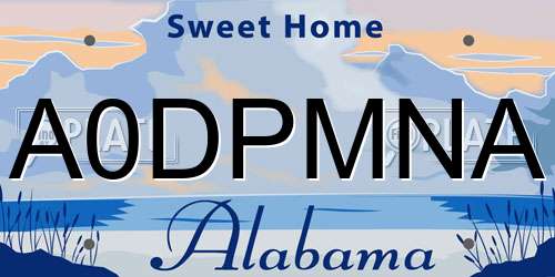 A0DPMNA Alabama License Plate