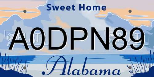 A0DPN89 Alabama License Plate