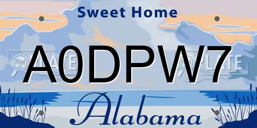 A0DPW7 Alabama License Plate