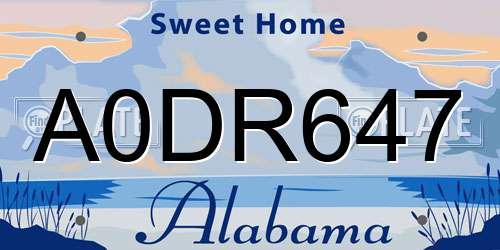 A0DR647 Alabama License Plate