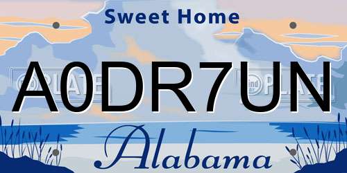 A0DR7UN Alabama License Plate