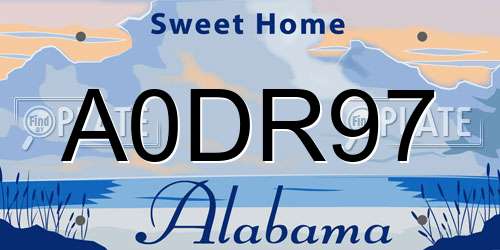 A0DR97 Alabama License Plate