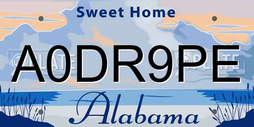 A0DR9PE Alabama License Plate