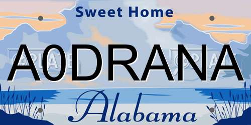 A0DRANA Alabama License Plate