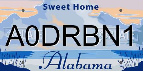 A0DRBN1 Alabama License Plate