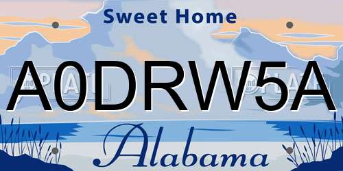 A0DRW5A Alabama License Plate