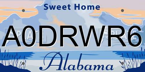 A0DRWR6 Alabama License Plate