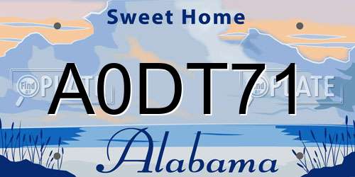 A0DT71 Alabama License Plate