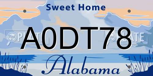 A0DT78 Alabama License Plate