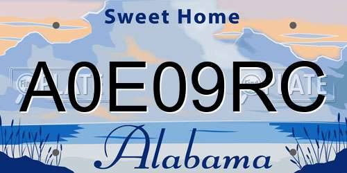 A0E09RC Alabama License Plate