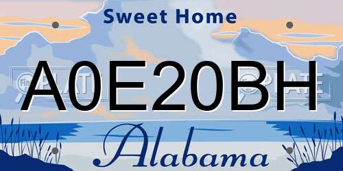 A0E20BH Alabama License Plate