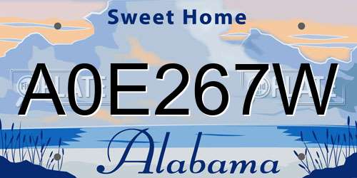 A0E267W Alabama License Plate