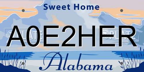 A0E2HER Alabama License Plate
