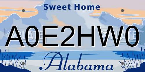 A0E2HW0 Alabama License Plate