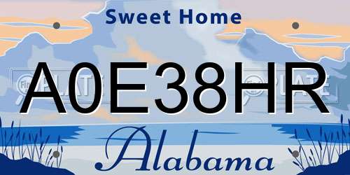 A0E38HR Alabama License Plate