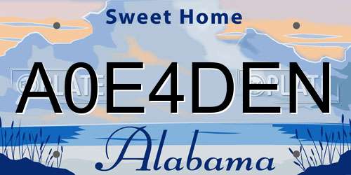 A0E4DEN Alabama License Plate