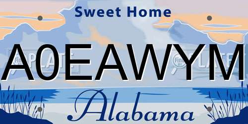 A0EAWYM Alabama License Plate