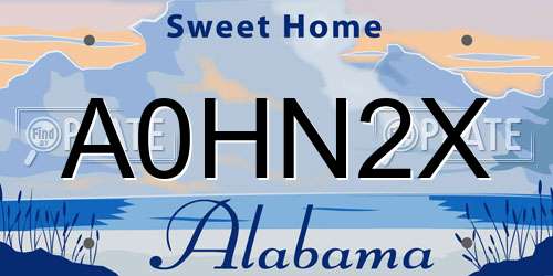 A0HN2X Alabama License Plate