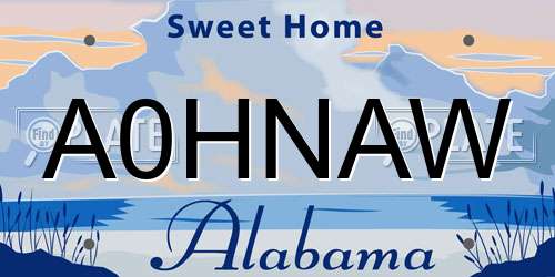 A0HNAW Alabama License Plate