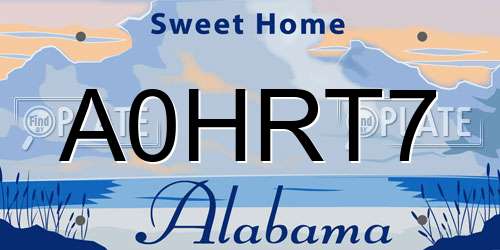 A0HRT7 Alabama License Plate