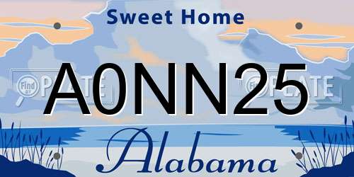 A0NN25 Alabama License Plate
