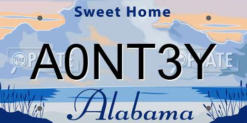 A0NT3Y Alabama License Plate