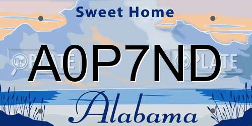 A0P7ND Alabama License Plate