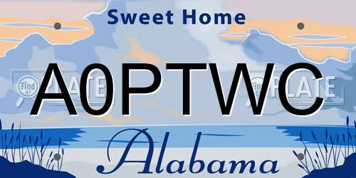 A0PTWC Alabama License Plate
