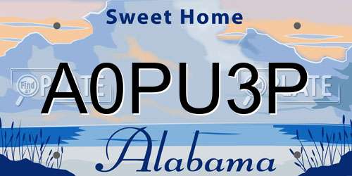 A0PU3P Alabama License Plate