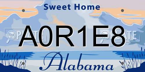 A0R1E8 Alabama License Plate