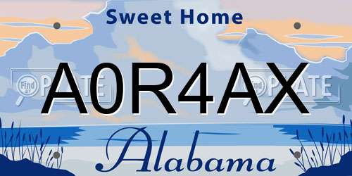A0R4AX Alabama License Plate