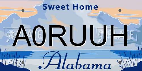 A0RUUH Alabama License Plate