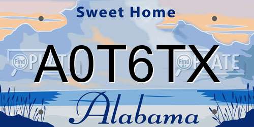 A0T6TX Alabama License Plate