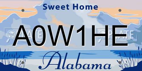 A0W1HE Alabama License Plate