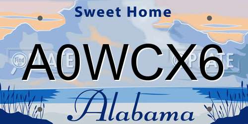 A0WCX6 Alabama License Plate