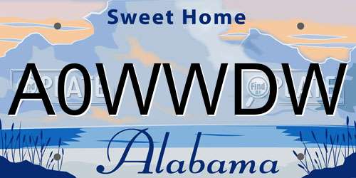 A0WWDW Alabama License Plate
