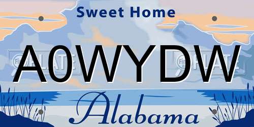 A0WYDW Alabama License Plate