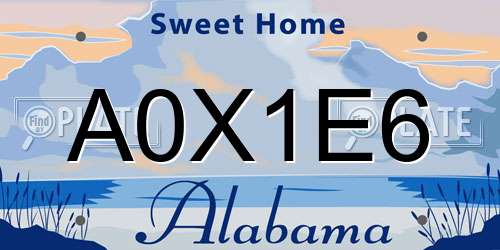 A0X1E6 Alabama License Plate